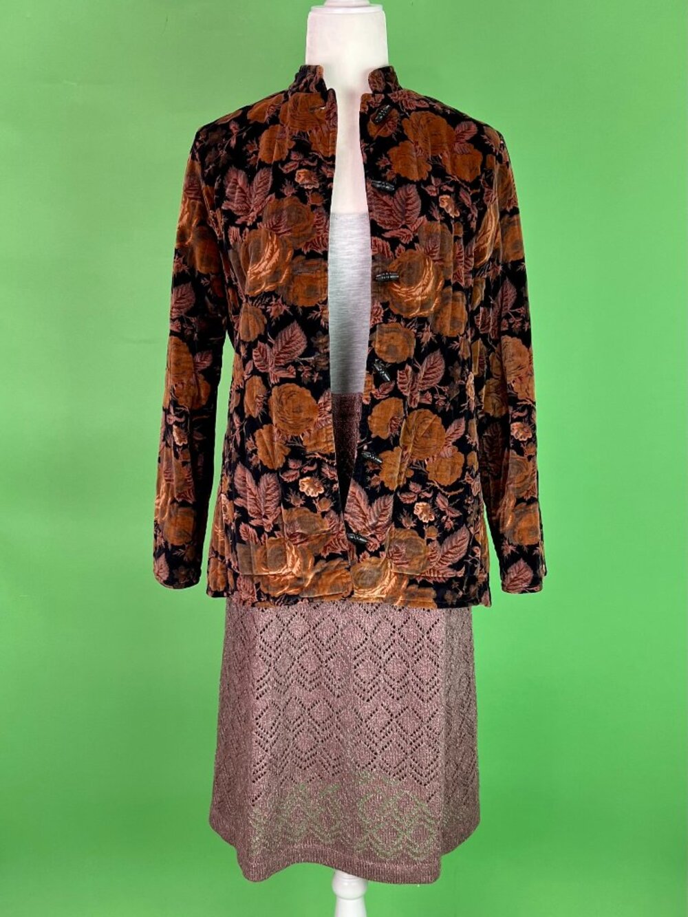 Vintage 70s Boho Mauve Knit Skirt Size S/M/L